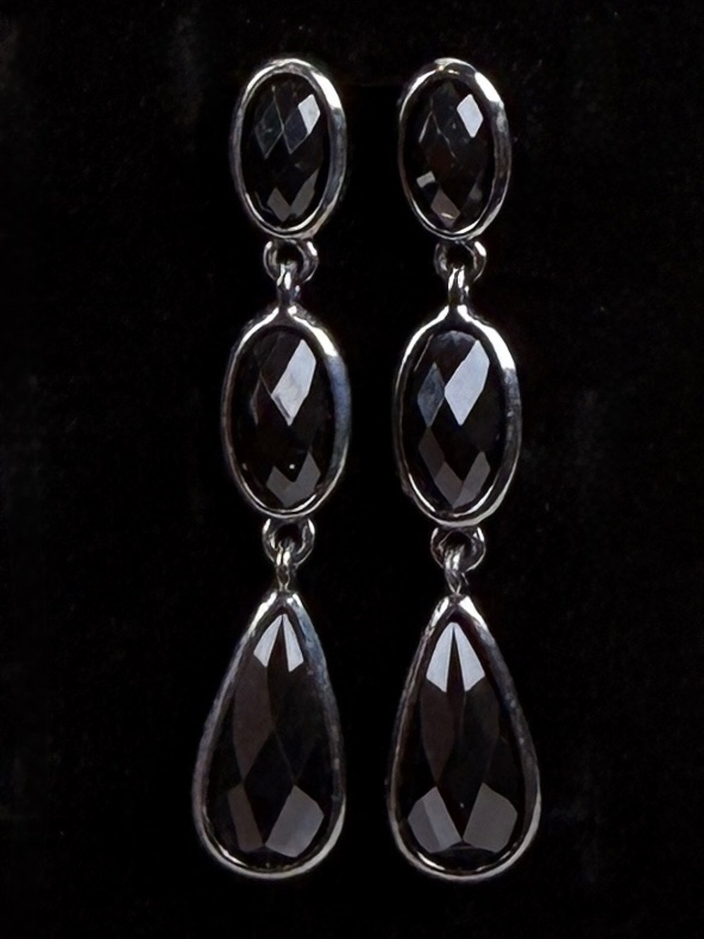 Beautiful black gunmetal long drop pierced dangle earrings